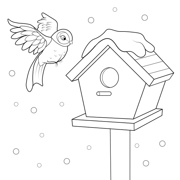 Casetta per uccelli con un uccellino | Disegni da colorare online per bambini