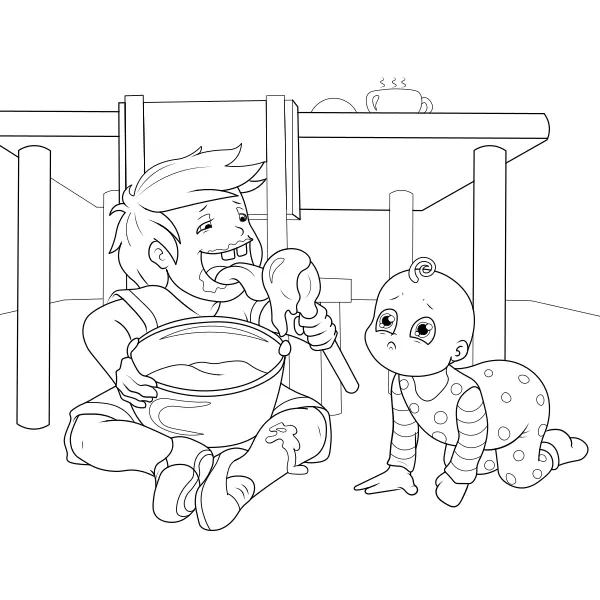 Il ragazzo lecca il mestolo | Disegni da colorare online per bambini