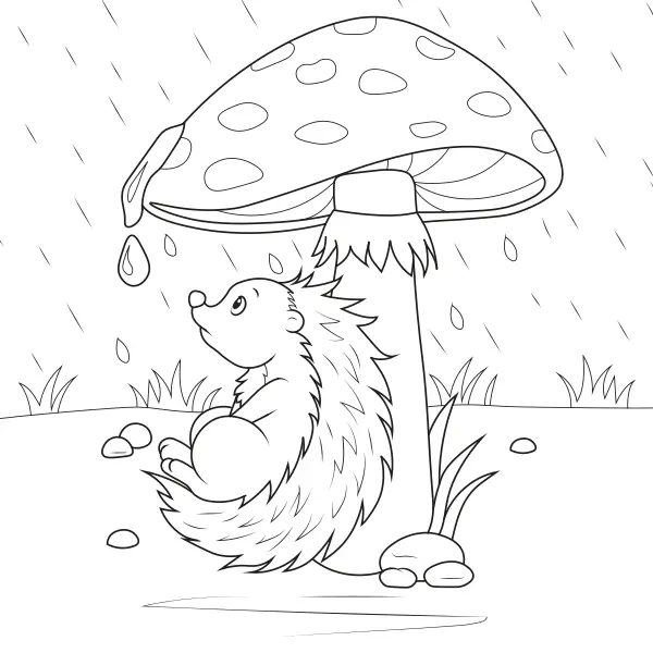 Un riccio sotto il fungo | Disegni da colorare online per bambini