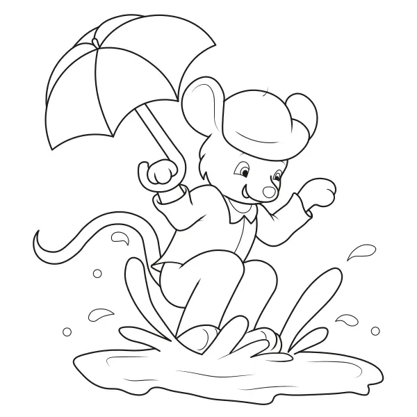 Il topolino con l’ombrello | Disegni da colorare online per bambini