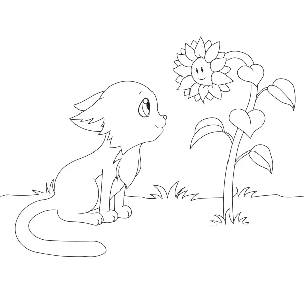 Il gatto e il girasole | Disegni da colorare online per bambini