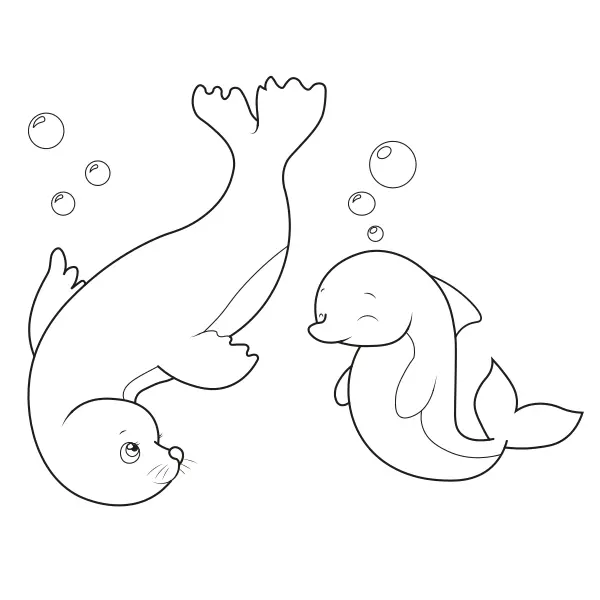 La foca e il delfino | Disegni da colorare online per bambini