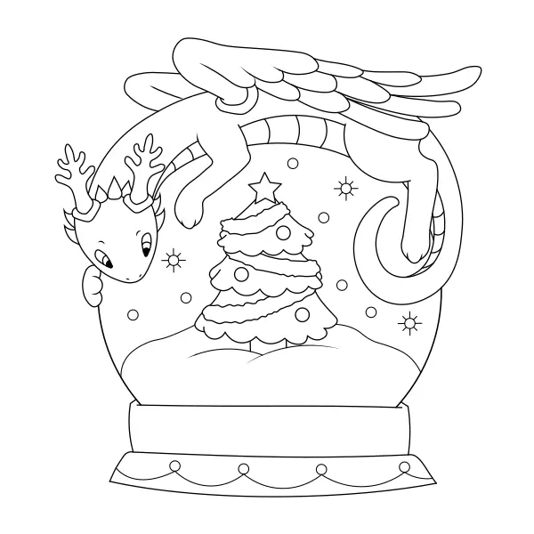 Il drago sulla pallina di Natale | Disegni da colorare online per bambini