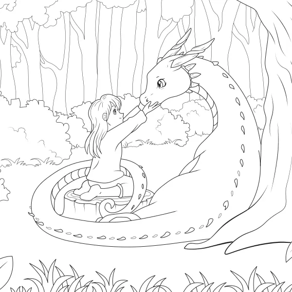 La ragazza con il drago | Disegni da colorare online per bambini
