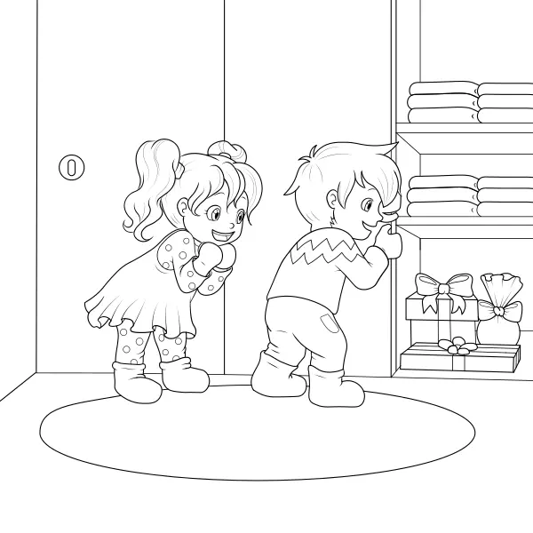 I bambini hanno trovato i regali | Disegni da colorare online per bambini