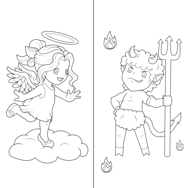 L’angelo e il diavoletto | Disegni da colorare online per bambini