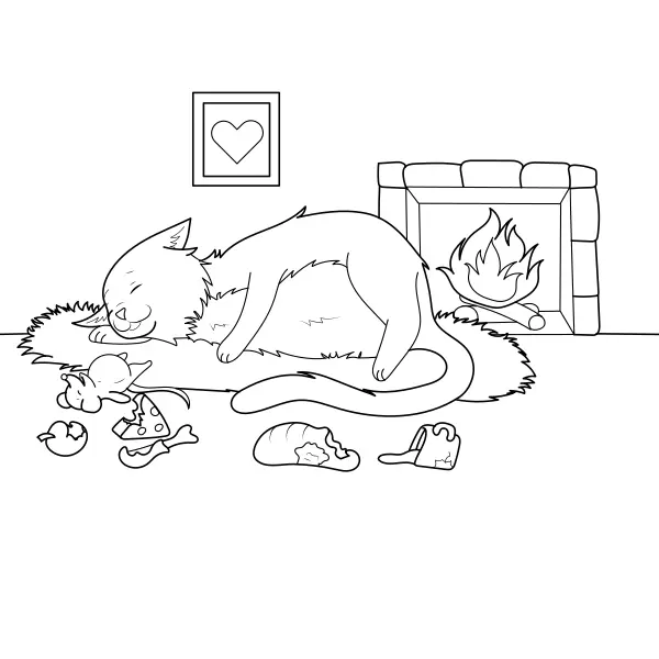 Il gatto davanti al caminetto | Disegni da colorare online per bambini