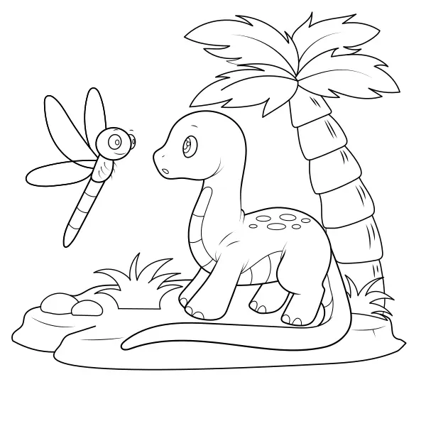 Dinosauro – Diplodoco e libellula | Disegni da colorare online per bambini
