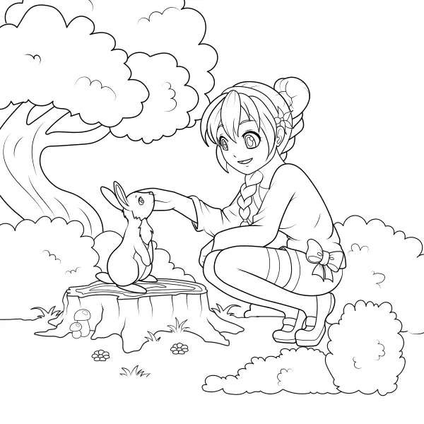 Ragazzina con un coniglietto | Disegni da colorare online per bambini