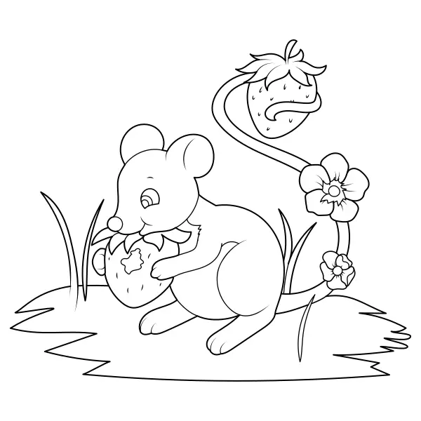 Topolino con una fragola | Disegni da colorare online per bambini