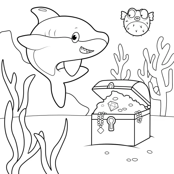 Lo squalo e il tesoro | Disegni da colorare online per bambini