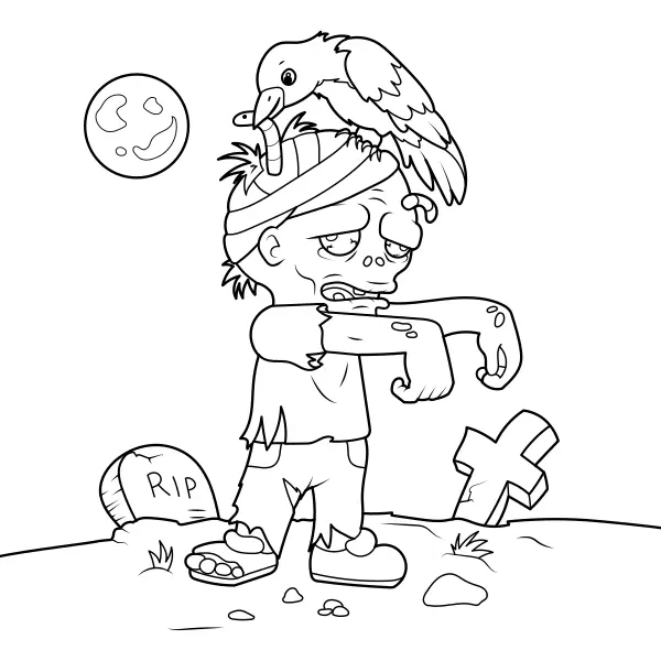 Lo zombietto e il corvo | Disegni da colorare online per bambini