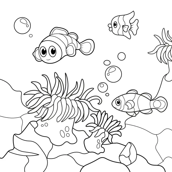 Il pesce pagliaccio e la anemone di mare | Disegni da colorare online per bambini