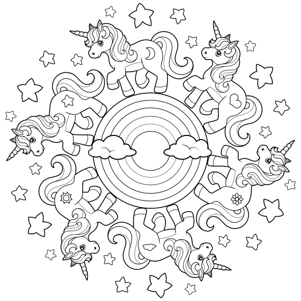 Mandala con unicorni | Disegni da colorare online per bambini