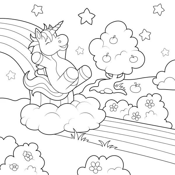 Un unicorno che scivola sull’arcobaleno | Disegni da colorare online per bambini