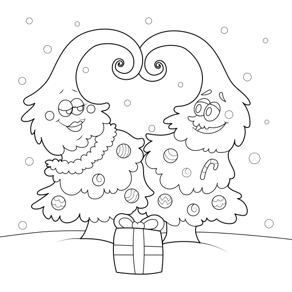 Alberi di Natale innamorati | Disegni da colorare online per bambini