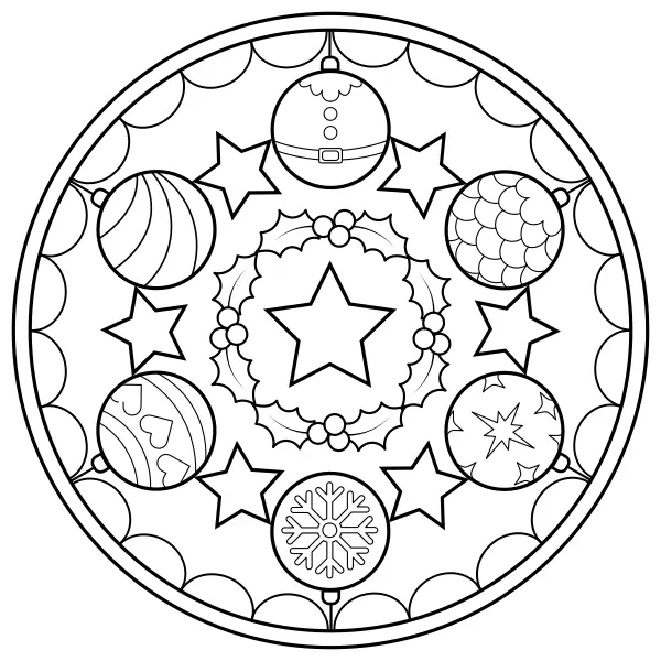Mandala con palline di Natale | Disegni da colorare online per bambini