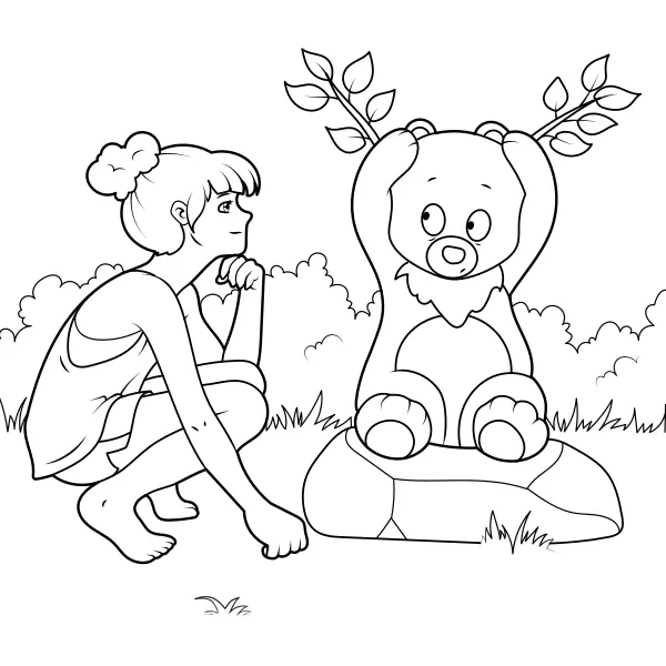 La ragazza con l’orso | Disegni da colorare online per bambini