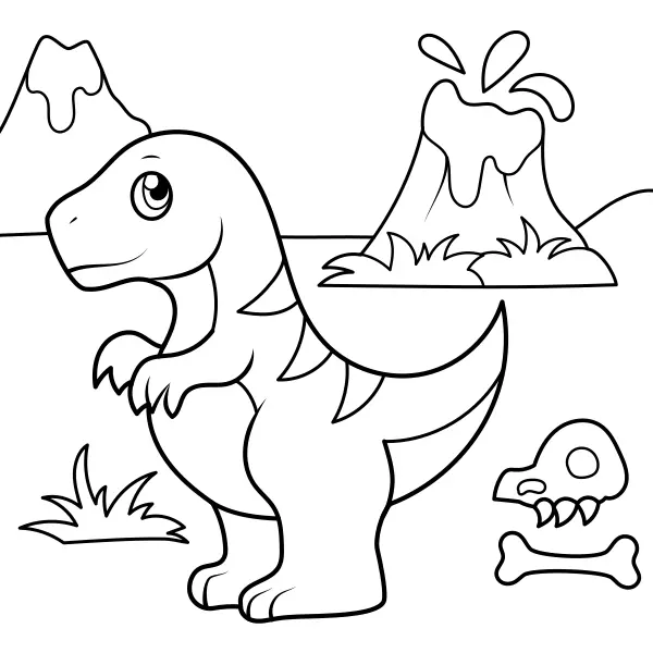 Il dinosauro e il vulcano | Disegni da colorare online per bambini