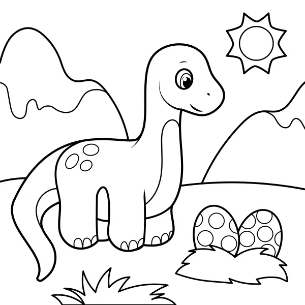 Il dinosauro fa la guardia alle uova | Disegni da colorare online per bambini