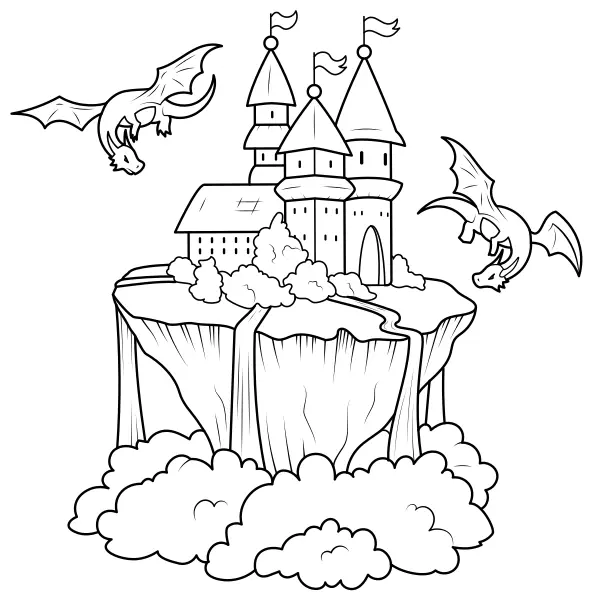 Il castello e i draghi | Disegni da colorare online per bambini
