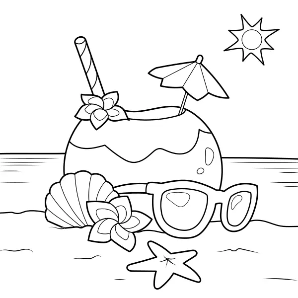 Bevanda al cocco sulla spiaggia | Disegni da colorare online per bambini