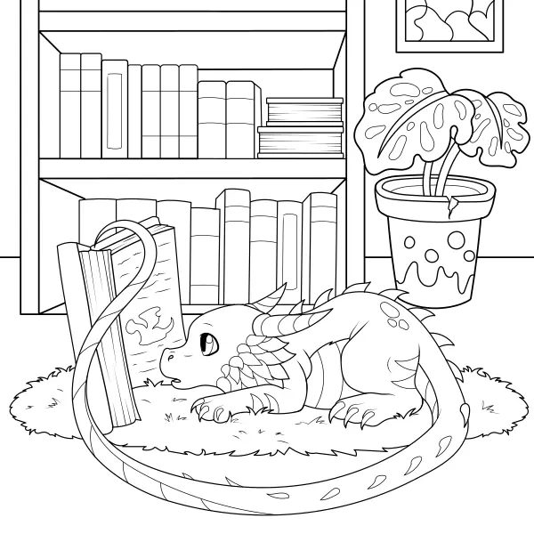 Il drago legge libri | Disegni da colorare online per bambini