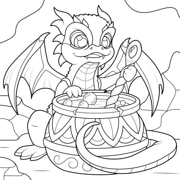 Il drago prepara l’elisir | Disegni da colorare online per bambini