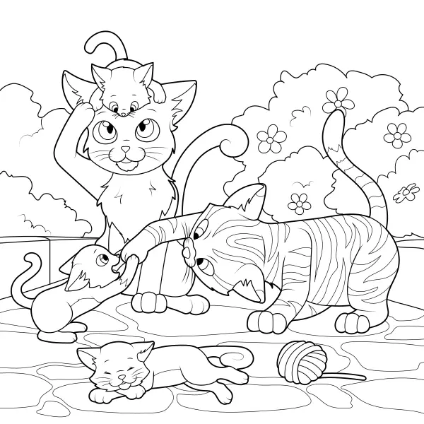 La famiglia dei gatti | Disegni da colorare online per bambini