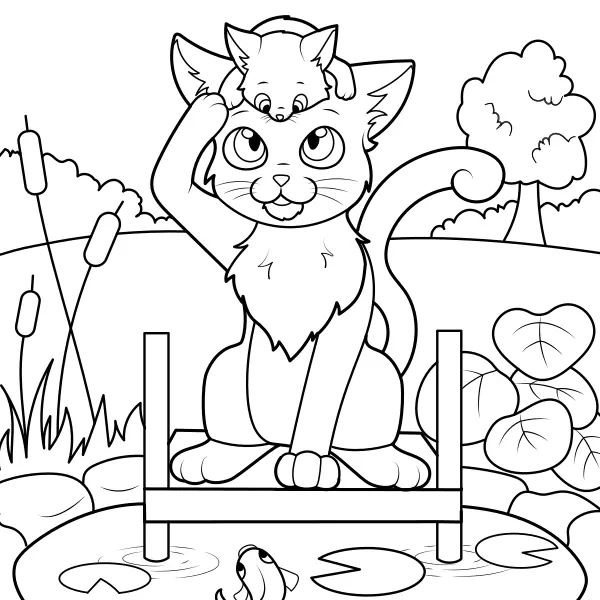 I gatti osservano il pesce | Disegni da colorare online per bambini