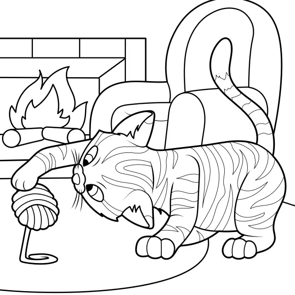 Il gatto gioca con il gomitolo | Disegni da colorare online per bambini