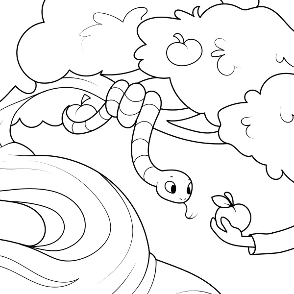 Il serpente offre una mela | Disegni da colorare online per bambini