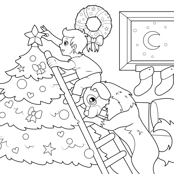Addobbare l’alberello | Disegni da colorare online per bambini
