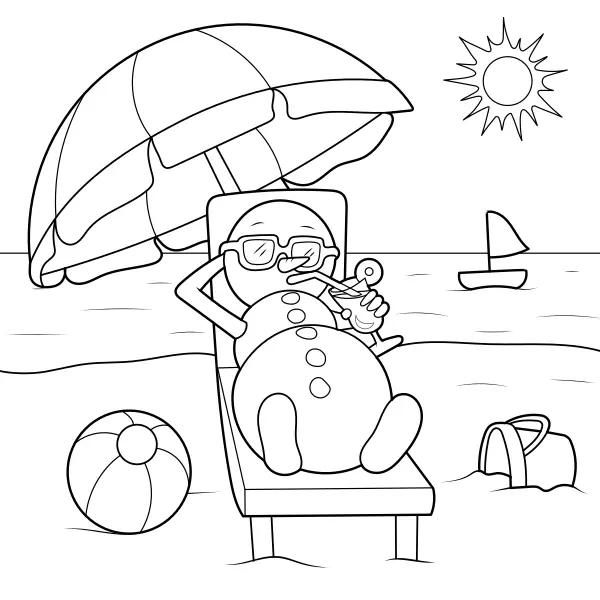 Un pupazzo di neve sulla spiaggia | Disegni da colorare online per bambini
