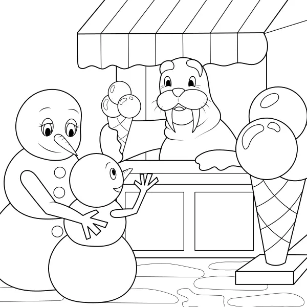 I pupazzi di neve comprano il gelato | Disegni da colorare online per bambini