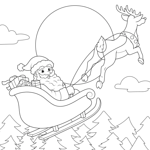 Babbo Natale con la sua renna | Disegni da colorare online per bambini