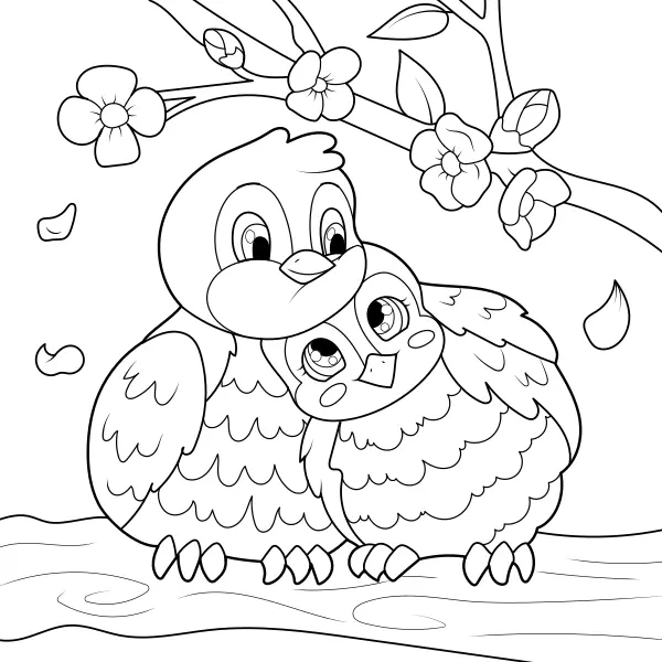 Uccelli su un ramo | Disegni da colorare online per bambini