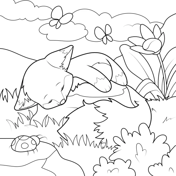 La volpe addormentata | Disegni da colorare online per bambini