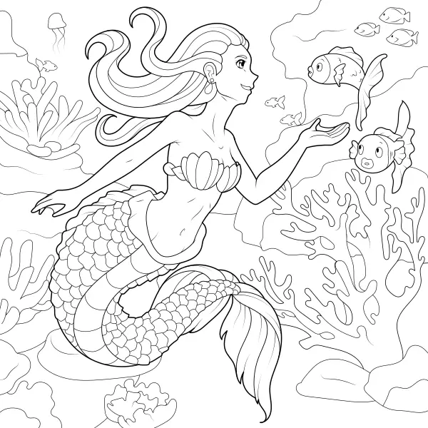 Sirena con pesci | Disegni da colorare online per bambini