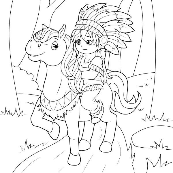 Una donna indiana a cavallo | Disegni da colorare online per bambini