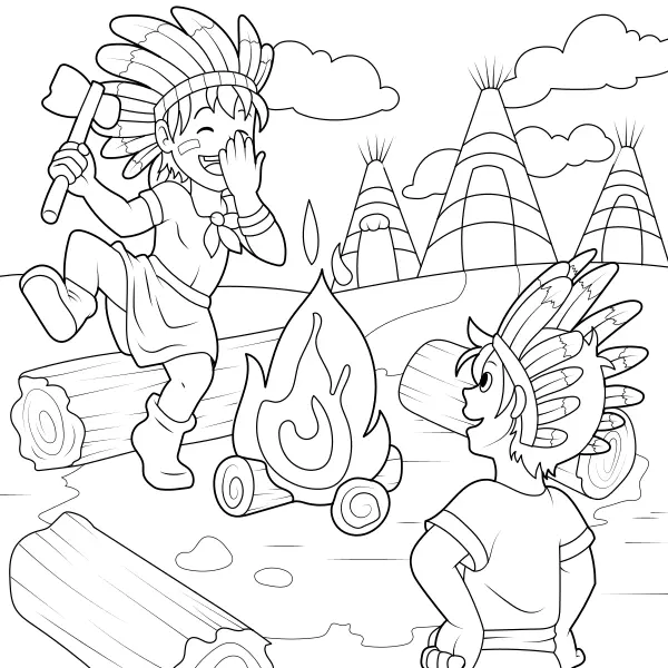 Indiani attorno al fuoco | Disegni da colorare online per bambini