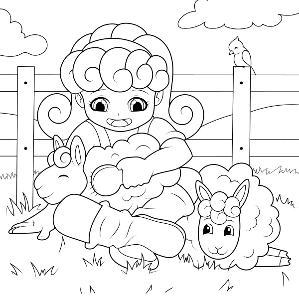 Una ragazza sta tosando le pecore | Disegni da colorare online per bambini