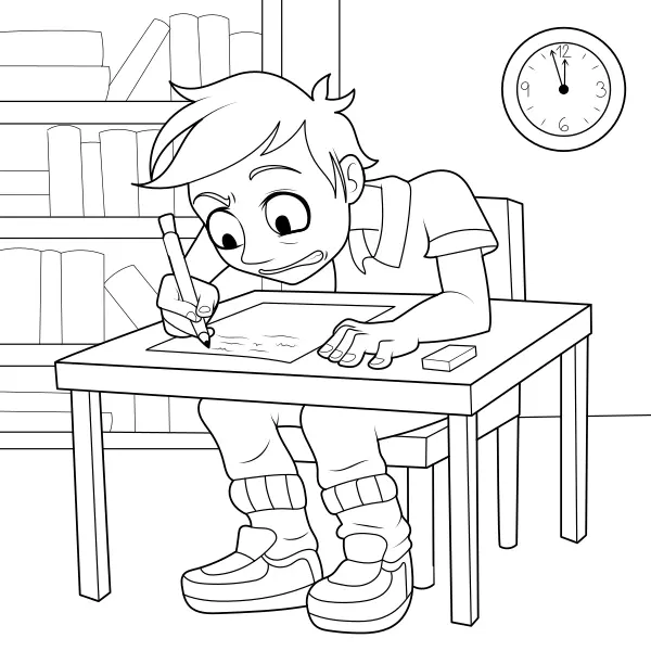 Il ragazzo sta facendo un compito in classe | Disegni da colorare online per bambini