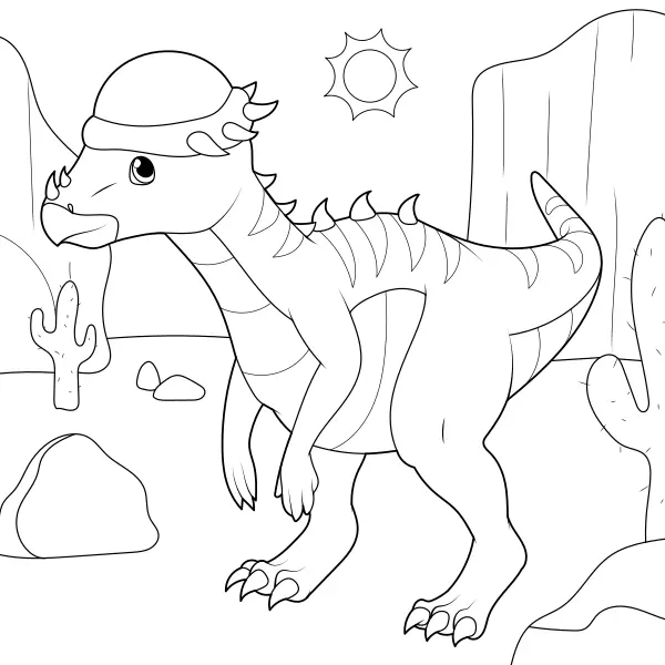 Il Pachycephalosaurus nel deserto | Disegni da colorare online per bambini