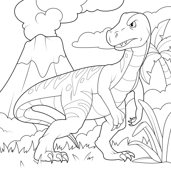 Il T-rex ai piedi del vulcano | Disegni da colorare online per bambini