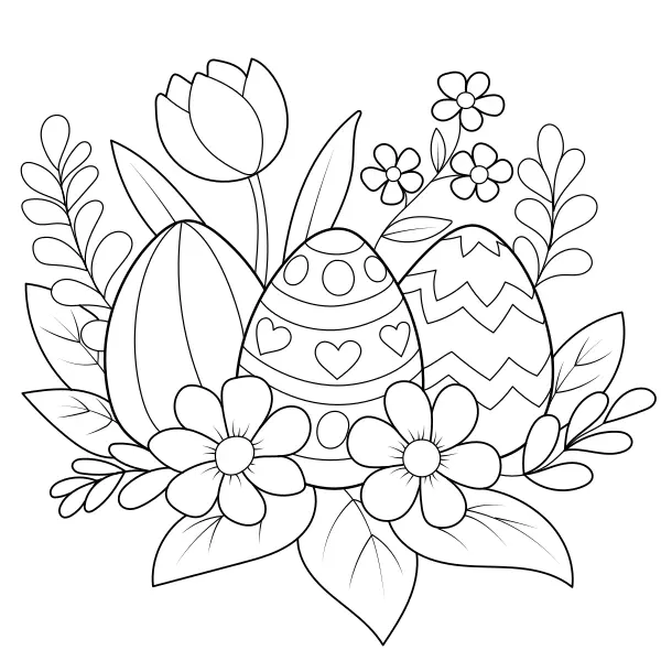 Uova di Pasqua tra i fiori | Disegni da colorare online per bambini