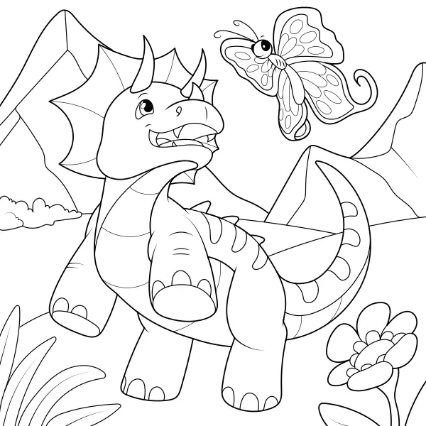 Il triceratopo e la farfalla | Disegni da colorare online per bambini