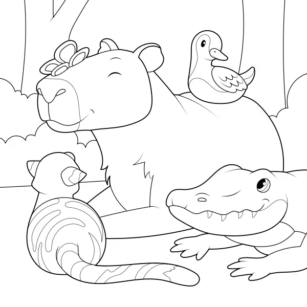 Il capibara con i suoi amici | Disegni da colorare online per bambini