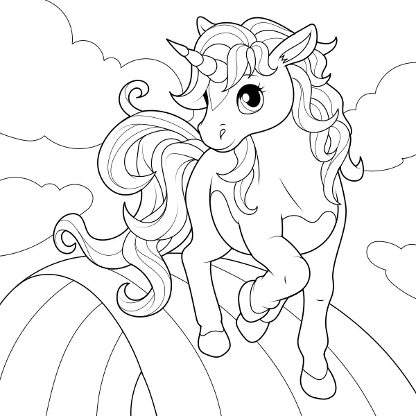 L’unicorno sull’arcobaleno | Disegni da colorare online per bambini