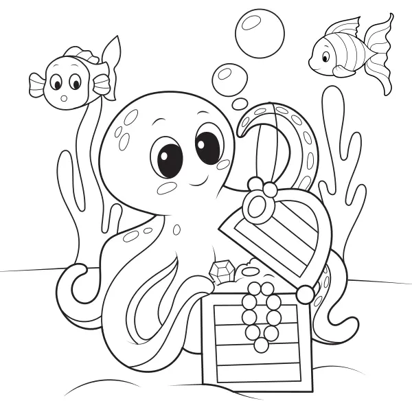 Il polpo con il tesoro | Disegni da colorare online per bambini